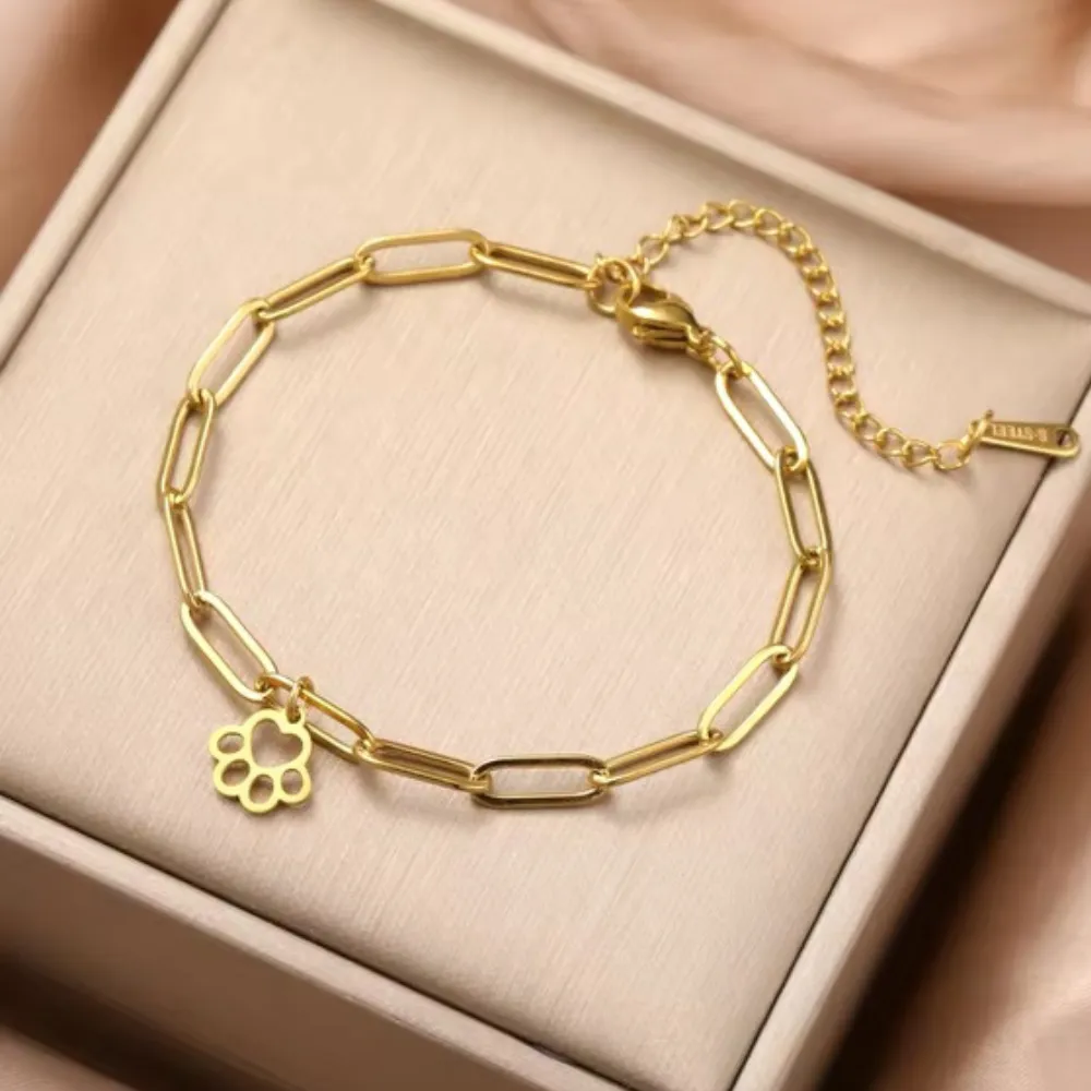 Delicate Paw Print Gold Plated Link Bracelet - Available in Gold and Silver