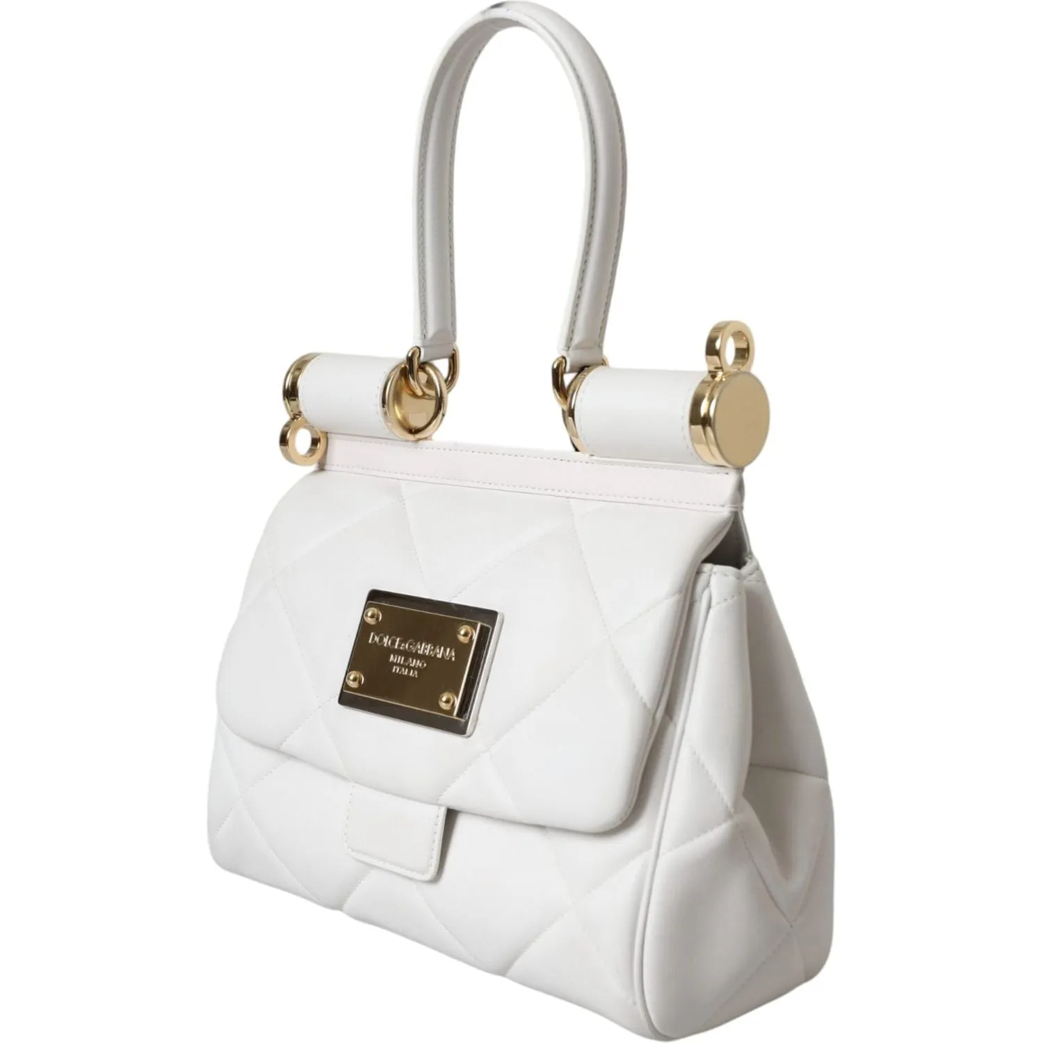 Dolce & Gabbana White Calf Leather 90's SICILY Shoulder Satchel Bag