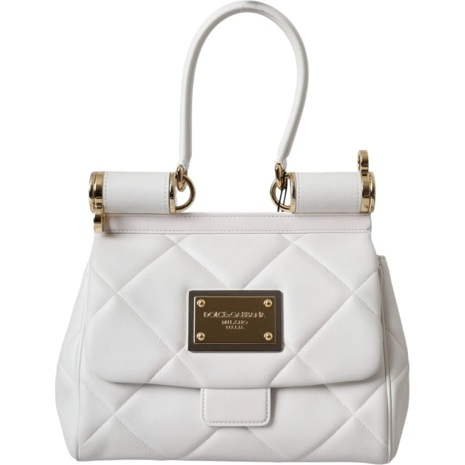 Dolce & Gabbana White Calf Leather 90's SICILY Shoulder Satchel Bag