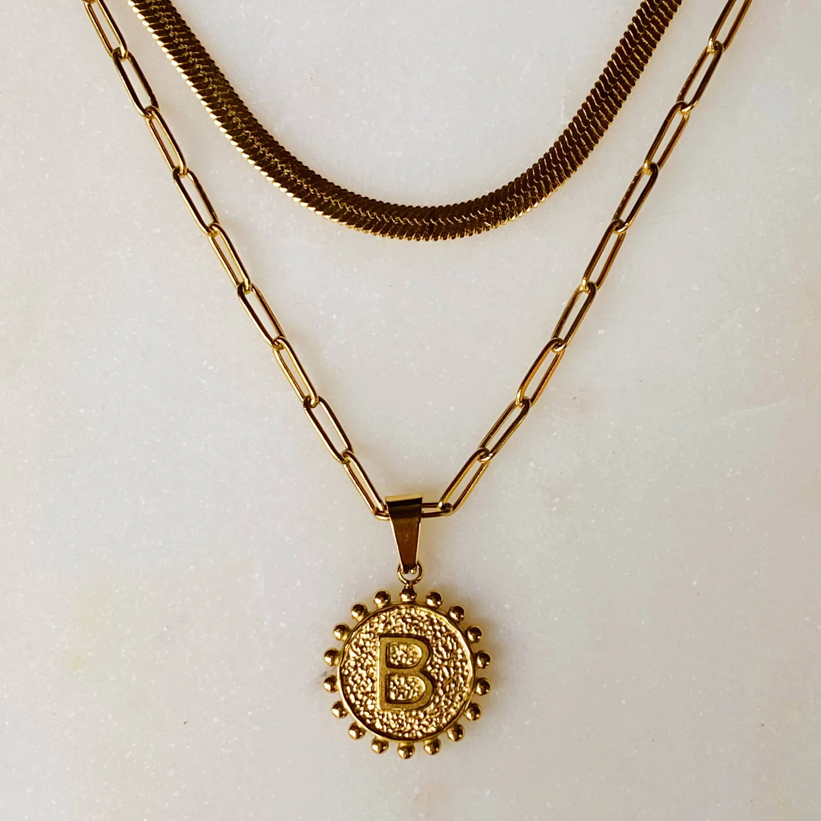 Double Chain Initial Necklace: E