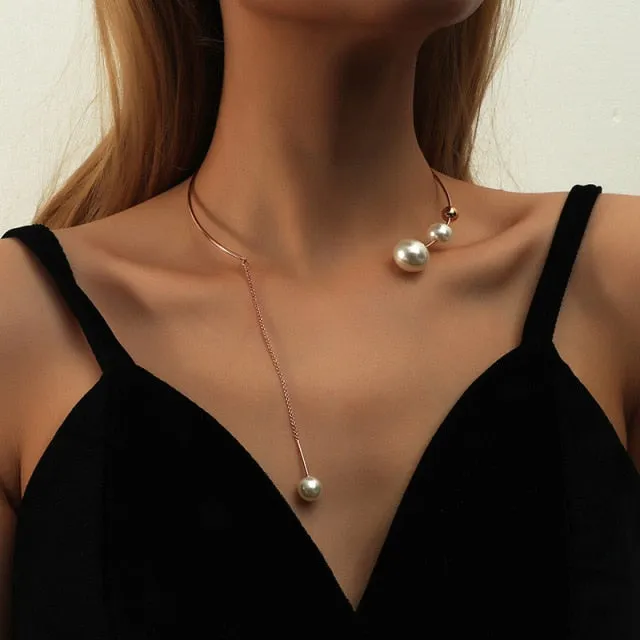 Elegant Big White Imitation Pearl Choker Necklace  Clavicle Chain Fashion Necklace For Women Wedding Jewelry Collar