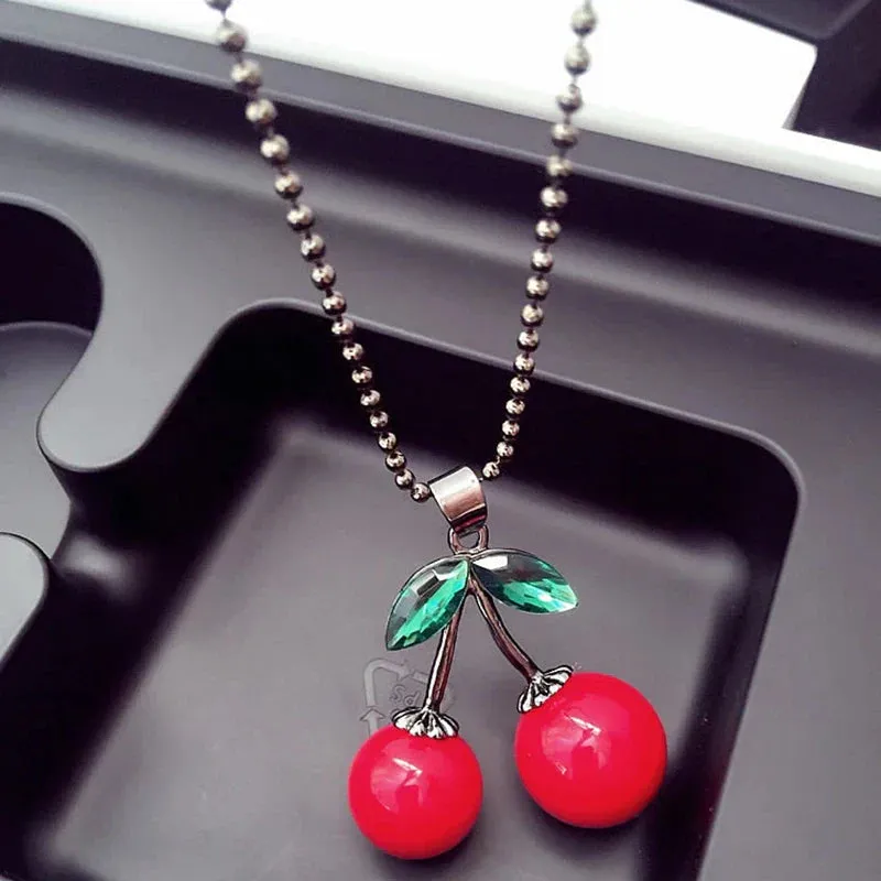 Girl Boho Hot Collier Green Pendant Colar Crystal Red Anime For Leaf Cherry Choker Women Bijoux Necklace