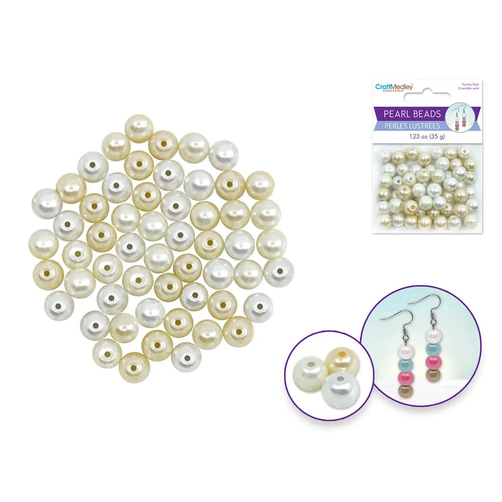 Glass Fired Pearls 8mm 35g 3 Color Asst Multi-Pack, Oyster