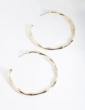 Gold Plated Large Bamboo Hoop Earrings