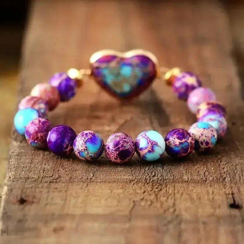 Imperial Jasper Purple Heart Bracelet