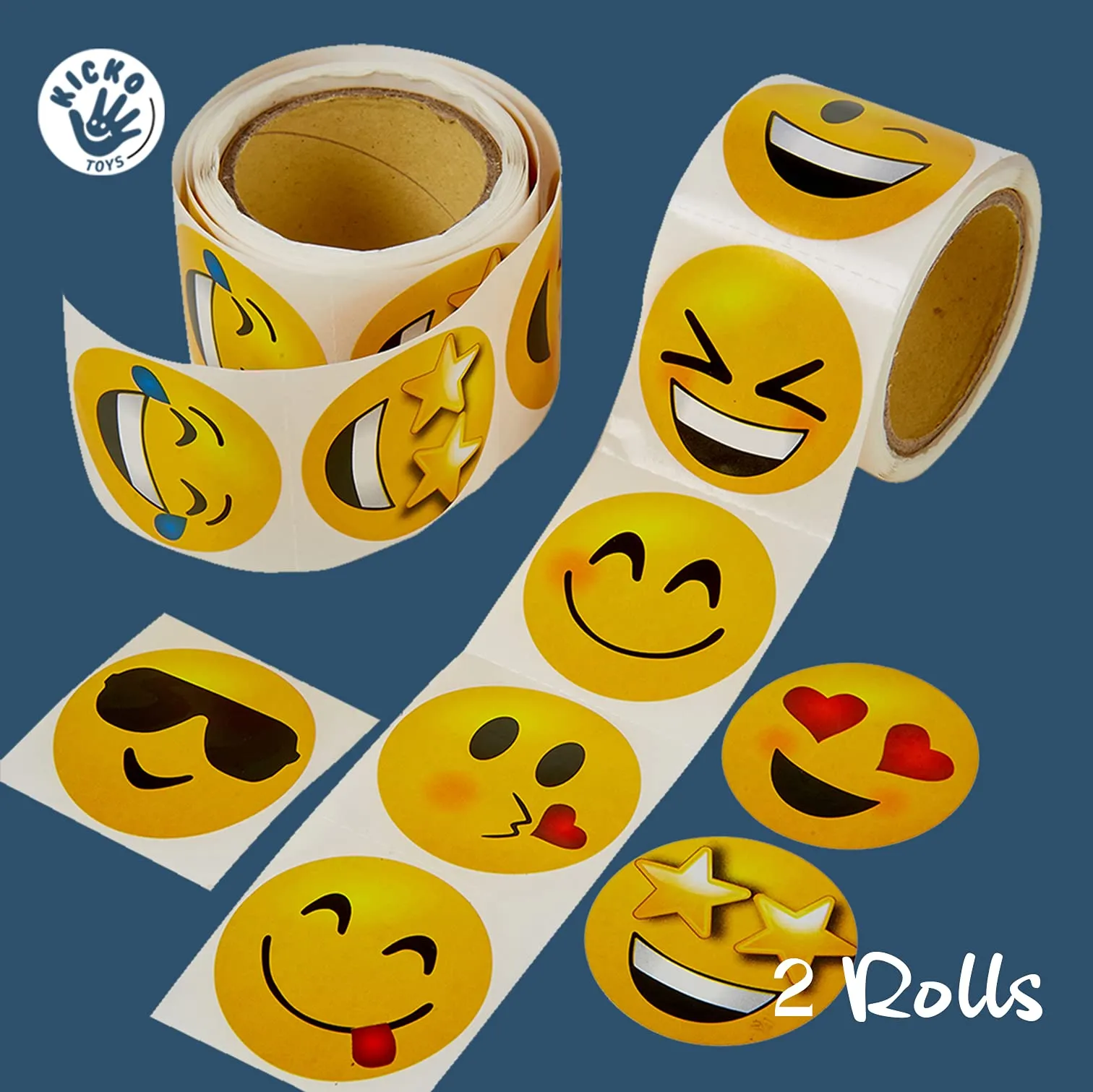 Kicko Emoji Stickers Roll For Kids - 2 Rolls - Assorted Emoticon Sheets - Party Favors