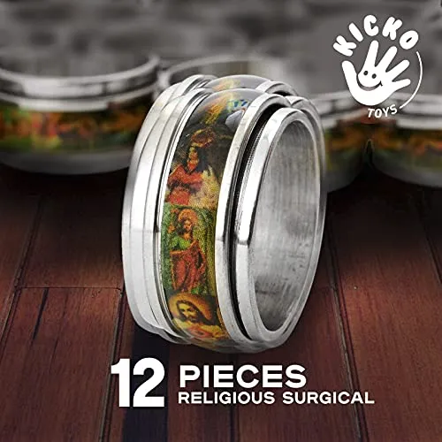 Kicko Religious Surgical Steel Rings - 12 Pack - for Kids, Favors, Stockings, Prizes