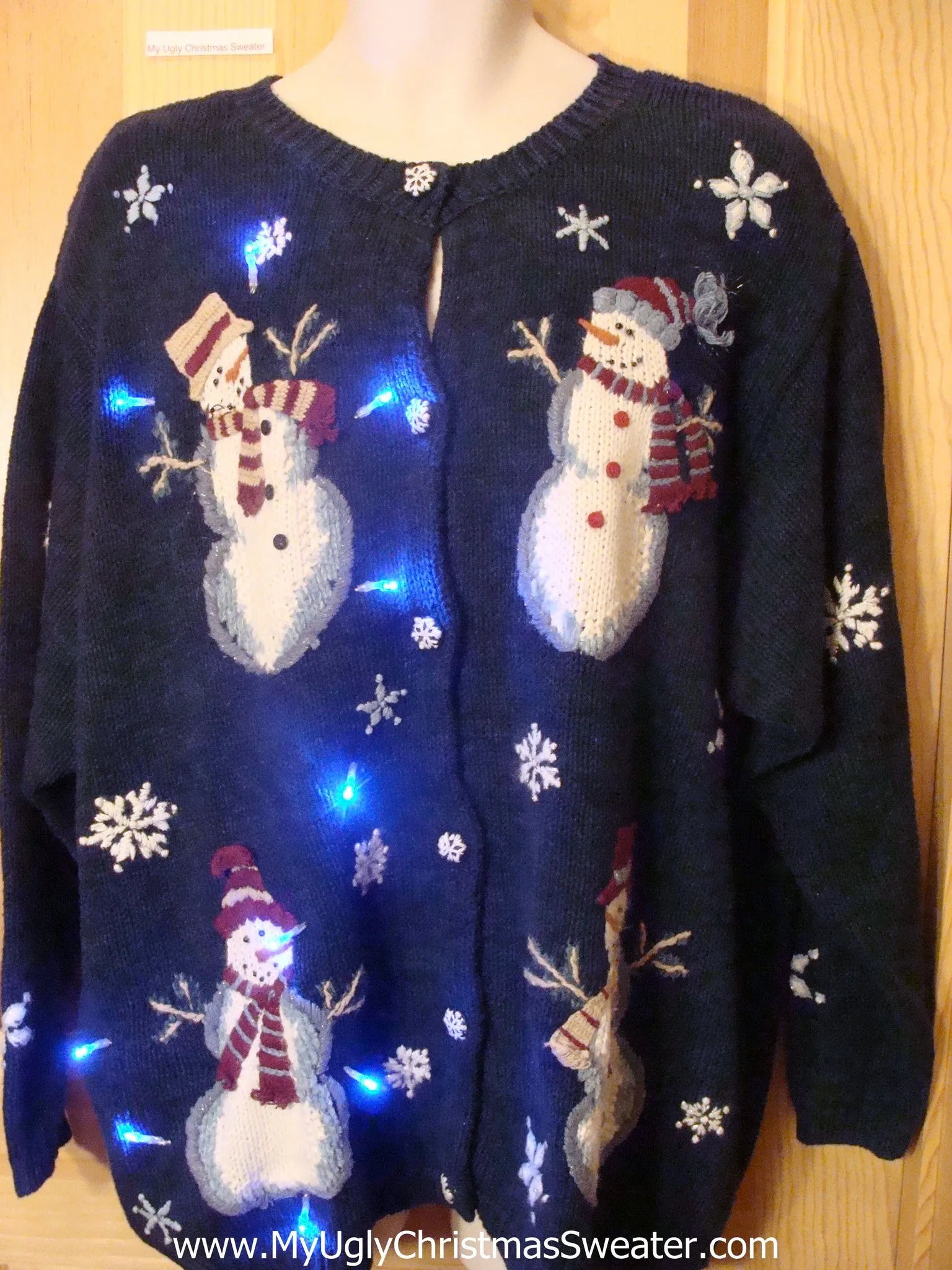 Light Up Ugly Xmas Sweater Snowmen Cardigan Wm or Mens XXXL