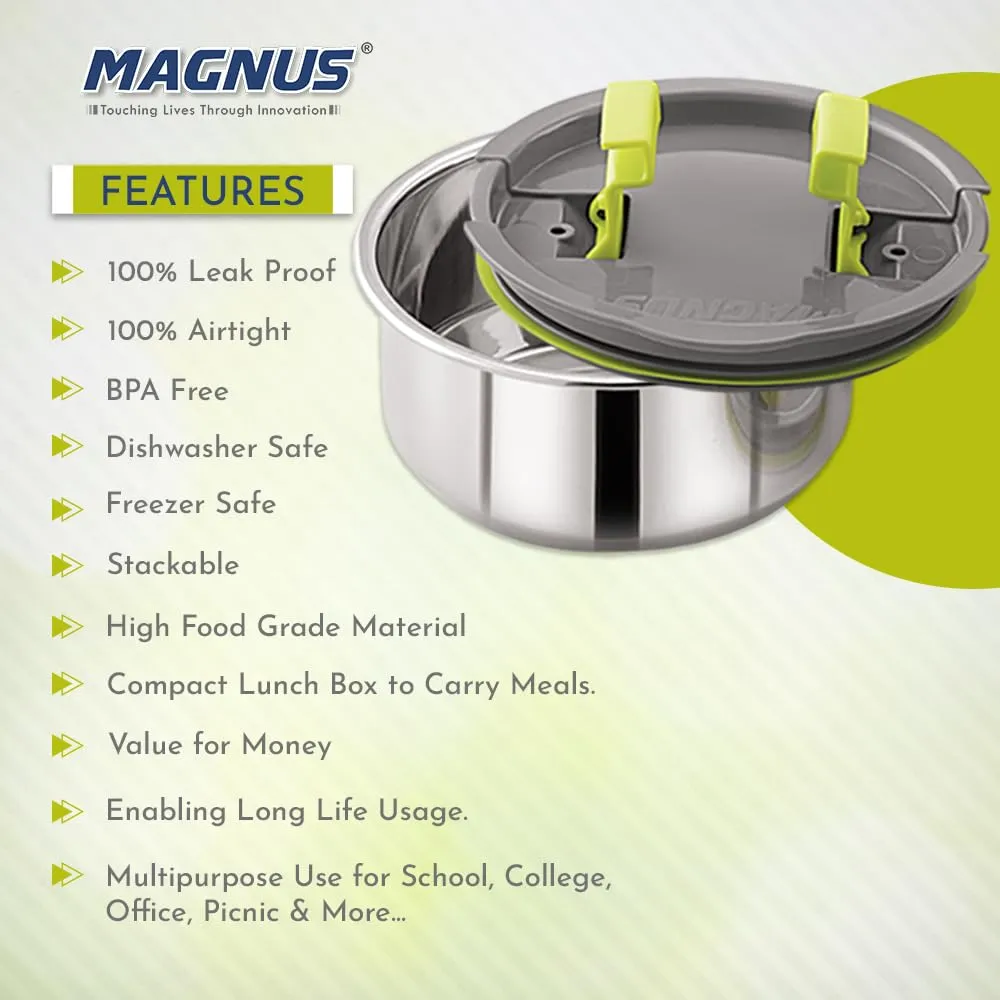 Magnus Olive 3 Lunch Box Set: Leak-Proof Stainless Steel Containers with Thermal Bag - Lunch Box for Kids and Lunch Boxes for Office Men - Airtight & Insulated Food Tiffin (950 ml)