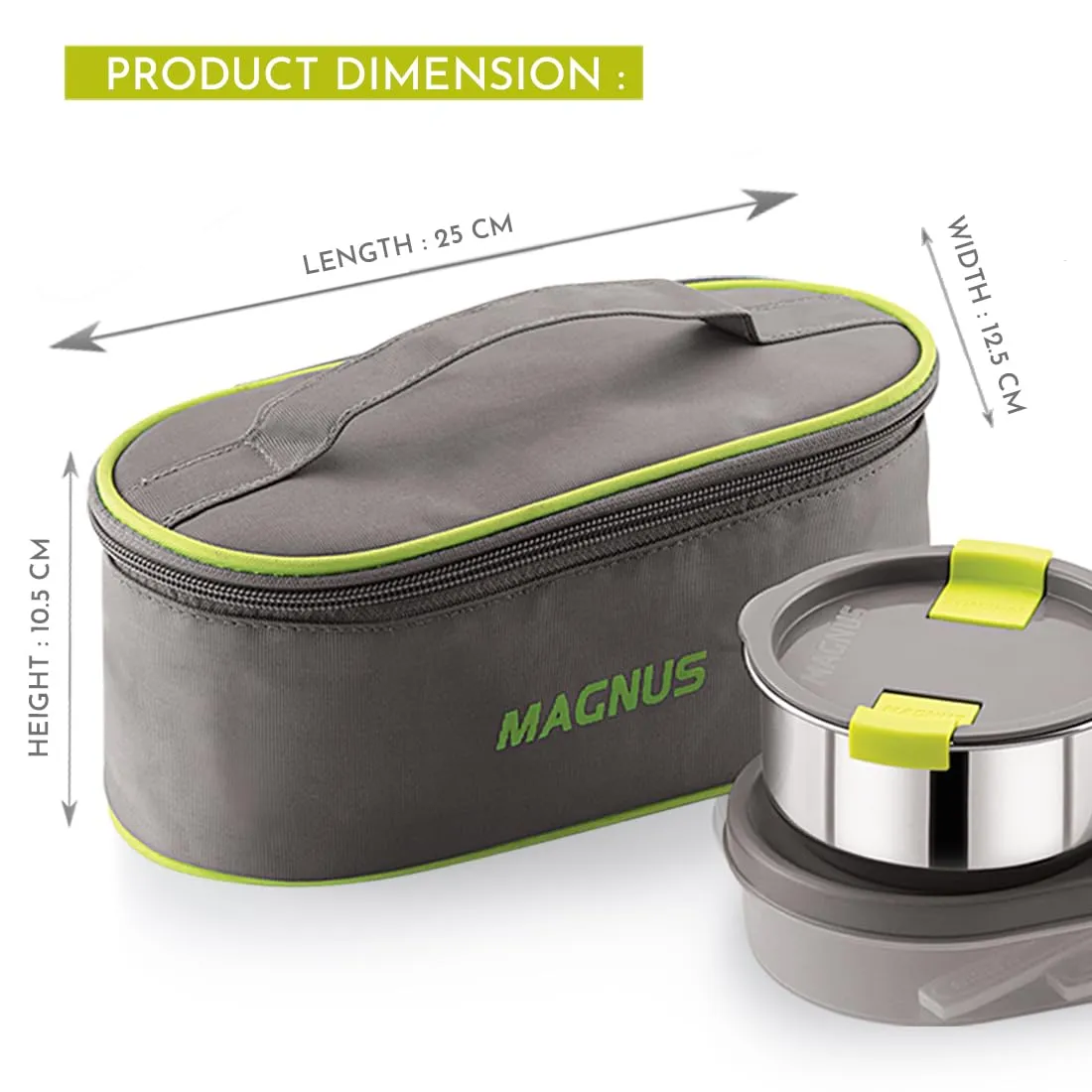 Magnus Olive 3 Lunch Box Set: Leak-Proof Stainless Steel Containers with Thermal Bag - Lunch Box for Kids and Lunch Boxes for Office Men - Airtight & Insulated Food Tiffin (950 ml)