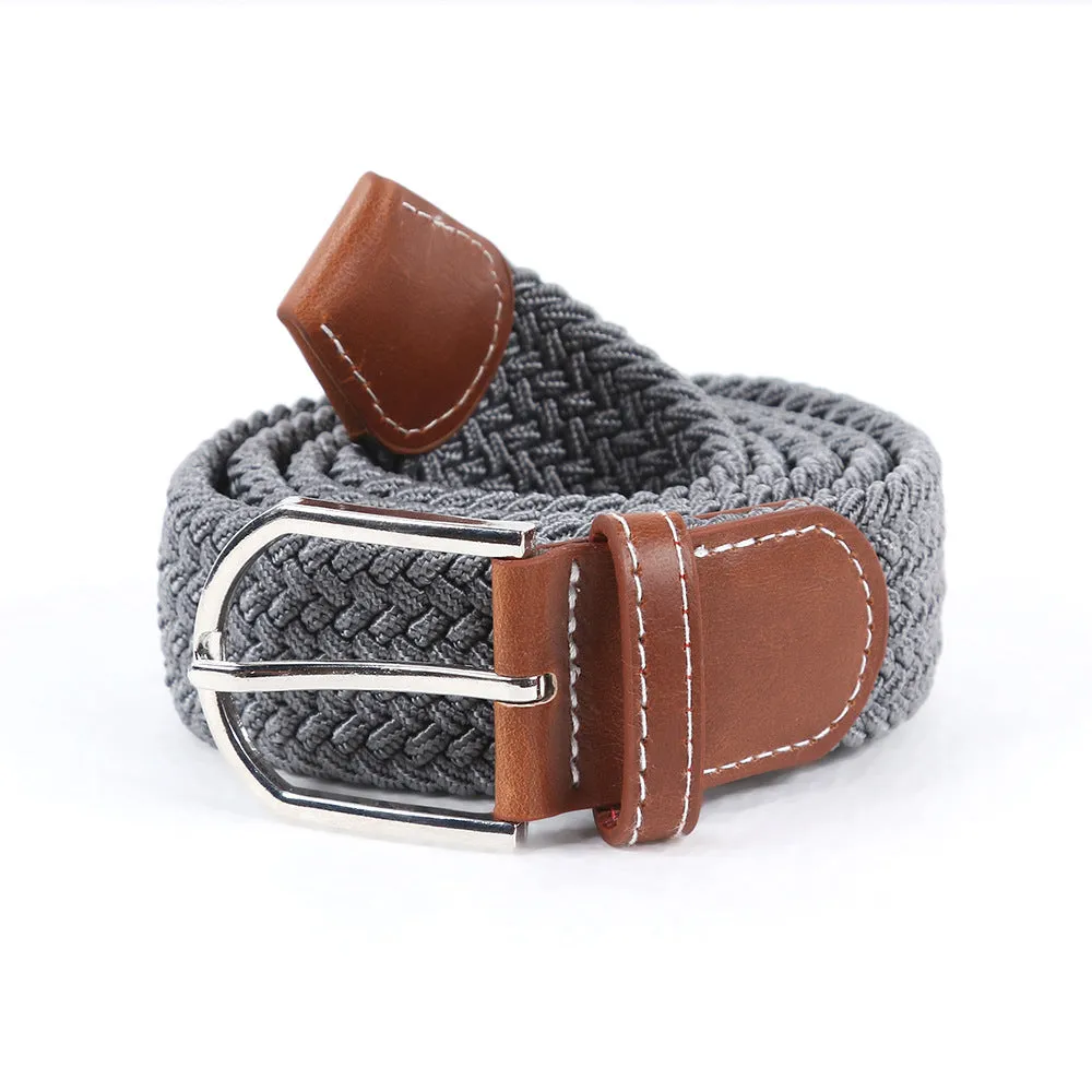 Men's Casual Stretch Woven Leather Belt Young Students Woven Canvas Pin Buckle Elastic Waistband