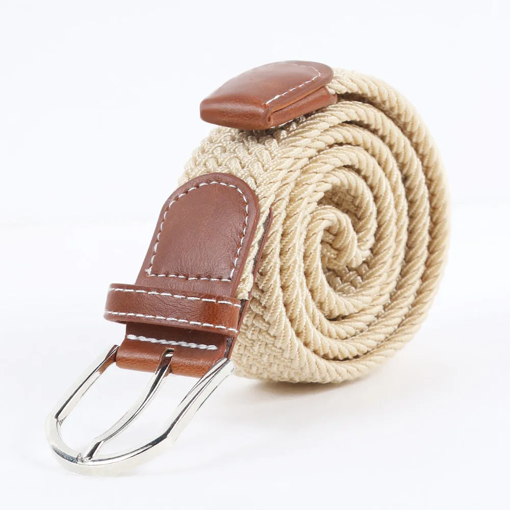 Men's Casual Stretch Woven Leather Belt Young Students Woven Canvas Pin Buckle Elastic Waistband