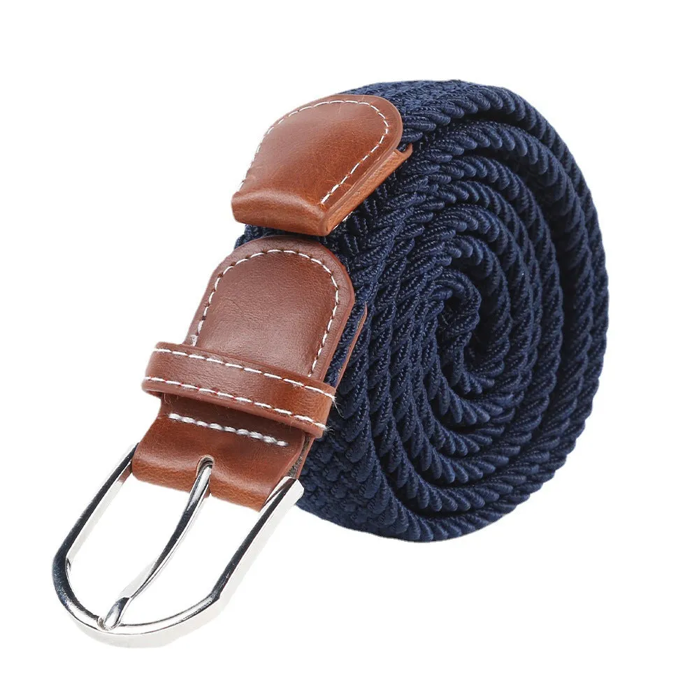 Men's Casual Stretch Woven Leather Belt Young Students Woven Canvas Pin Buckle Elastic Waistband