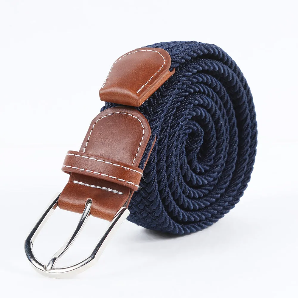 Men's Casual Stretch Woven Leather Belt Young Students Woven Canvas Pin Buckle Elastic Waistband