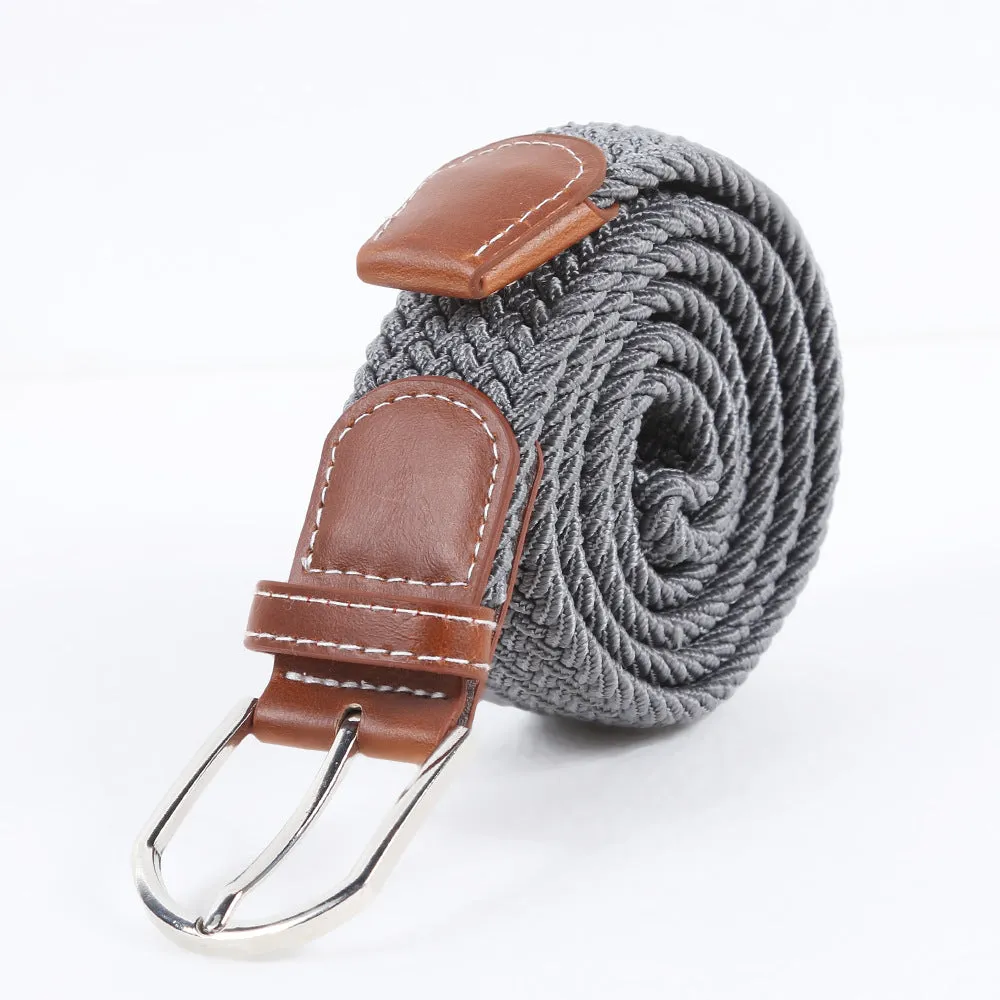 Men's Casual Stretch Woven Leather Belt Young Students Woven Canvas Pin Buckle Elastic Waistband