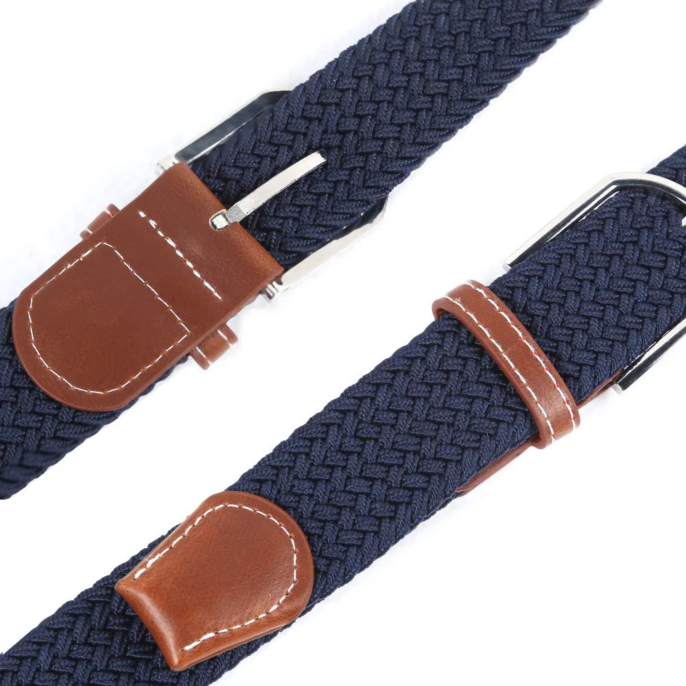 Men's Casual Stretch Woven Leather Belt Young Students Woven Canvas Pin Buckle Elastic Waistband