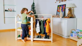 Montessori Wooden Clothes Rack and Wardrobe Set | Child Clothing Organizer