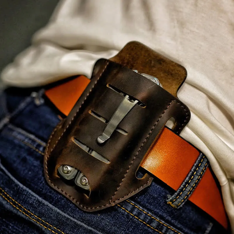 Multi-tool Flashlight Sheath Leather Belt Bag