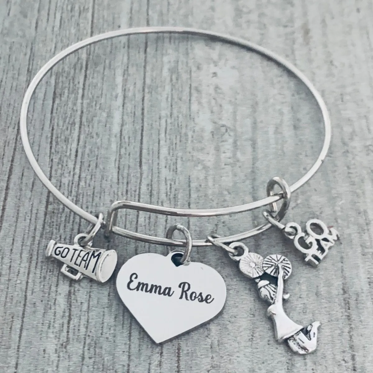 Personalized Cheer Bracelet with Engraved Name Charm