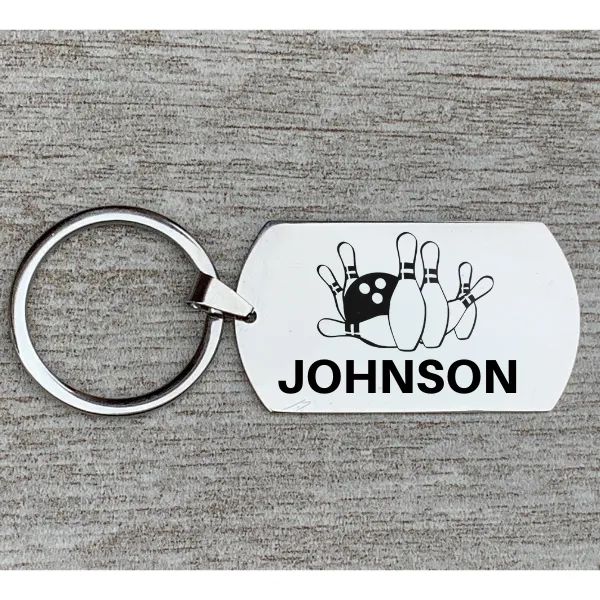 Personalized Engraved Bowling Keychain - Rectangular