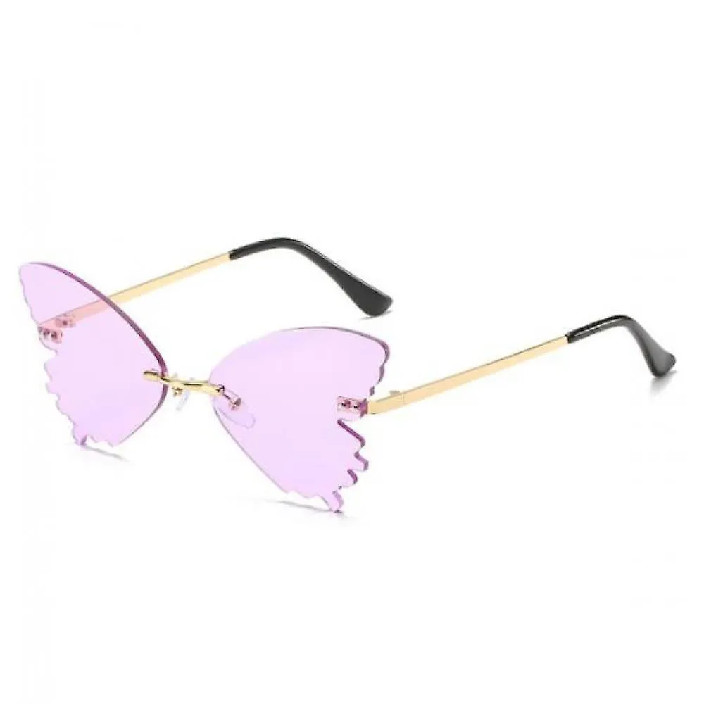 Purple Women''s Rimless Butterfly-shaped Sunglasses