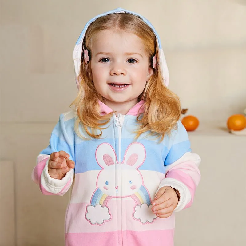 Rainbow Bunny Two-piece Girl Hooded Sweater Jacket & Pants Set