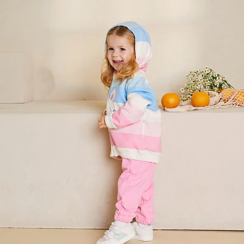 Rainbow Bunny Two-piece Girl Hooded Sweater Jacket & Pants Set