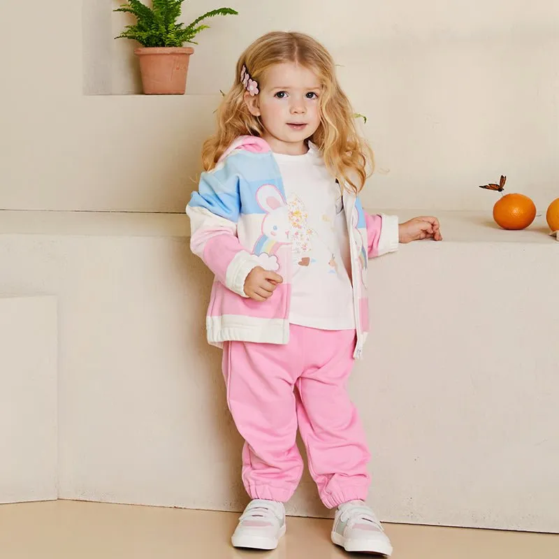 Rainbow Bunny Two-piece Girl Hooded Sweater Jacket & Pants Set