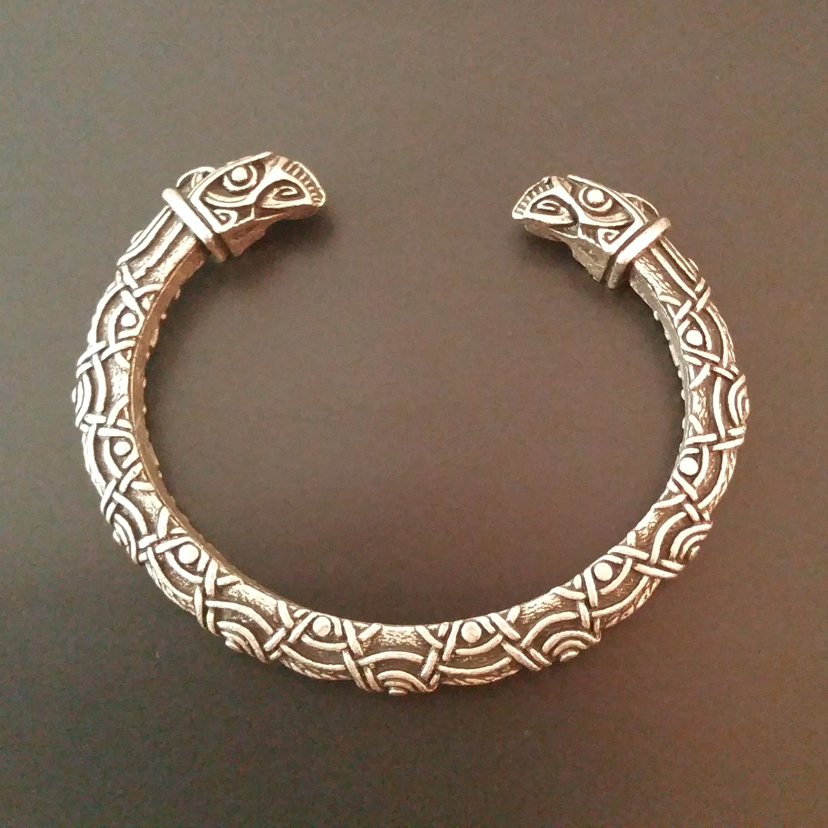 Raven Bracelet Torc Silver Knotwork Viking Norse Style