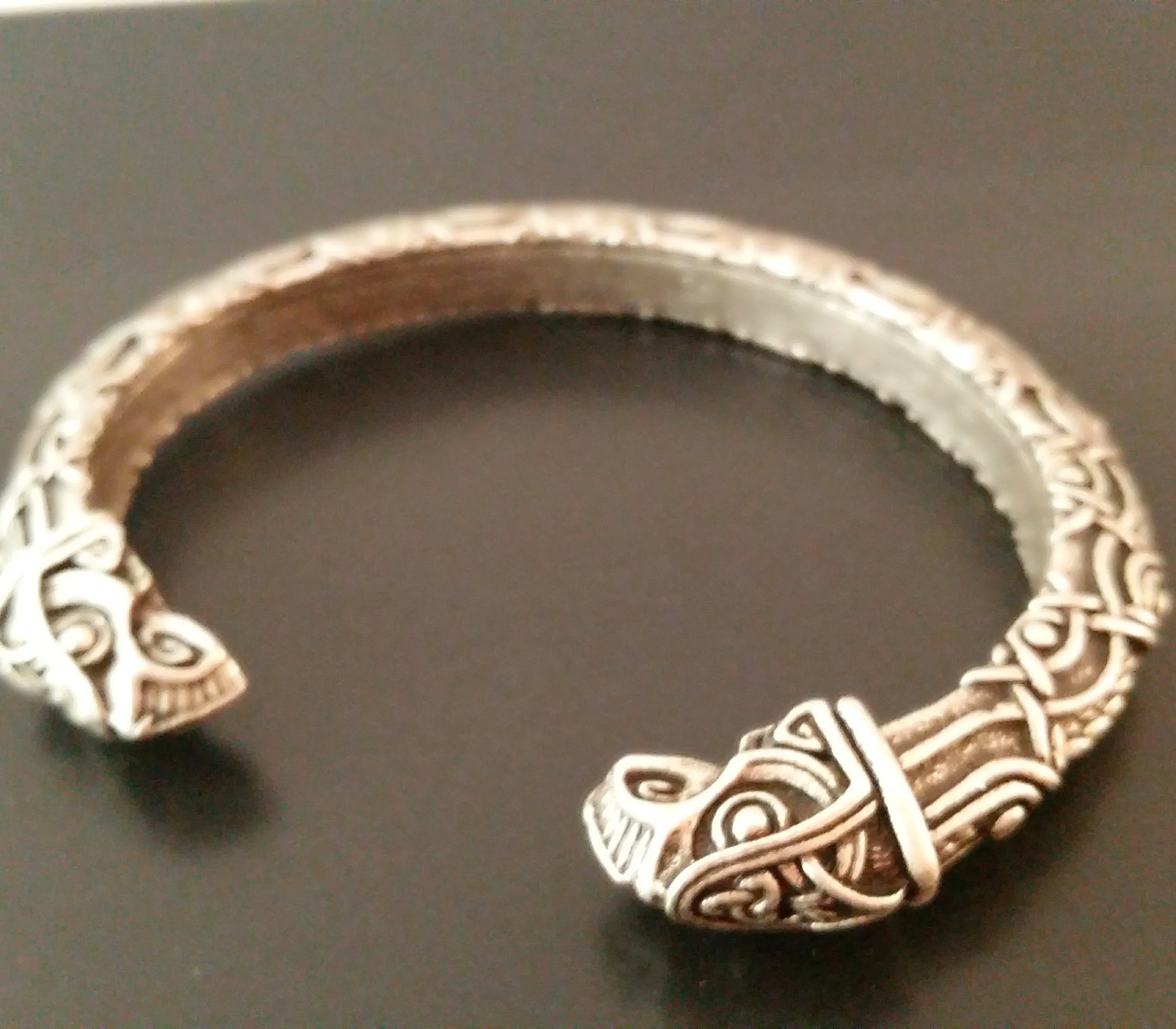 Raven Bracelet Torc Silver Knotwork Viking Norse Style