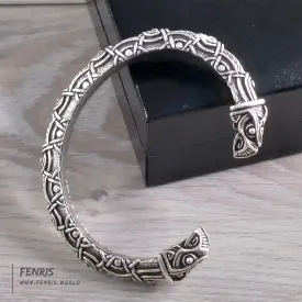 Raven Bracelet Torc Silver Knotwork Viking Norse Style