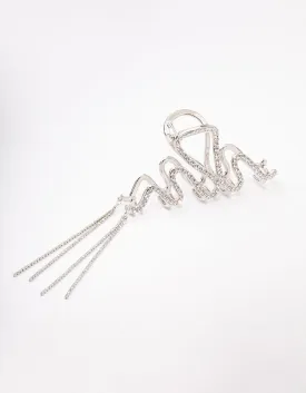 Rhodium Wavy Diamante Cup Chain Hair Claw Clip