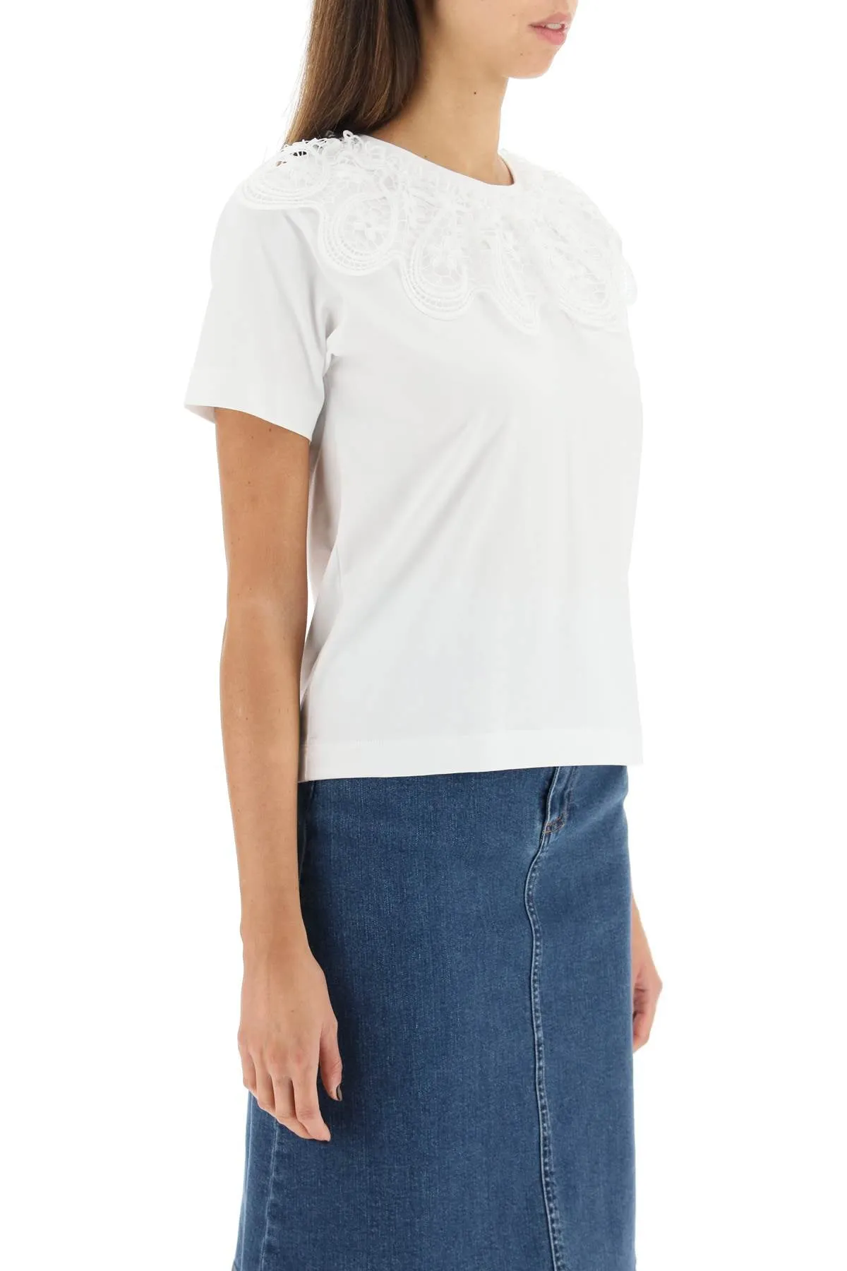 See by chloe organic cotton t-shirt with lace