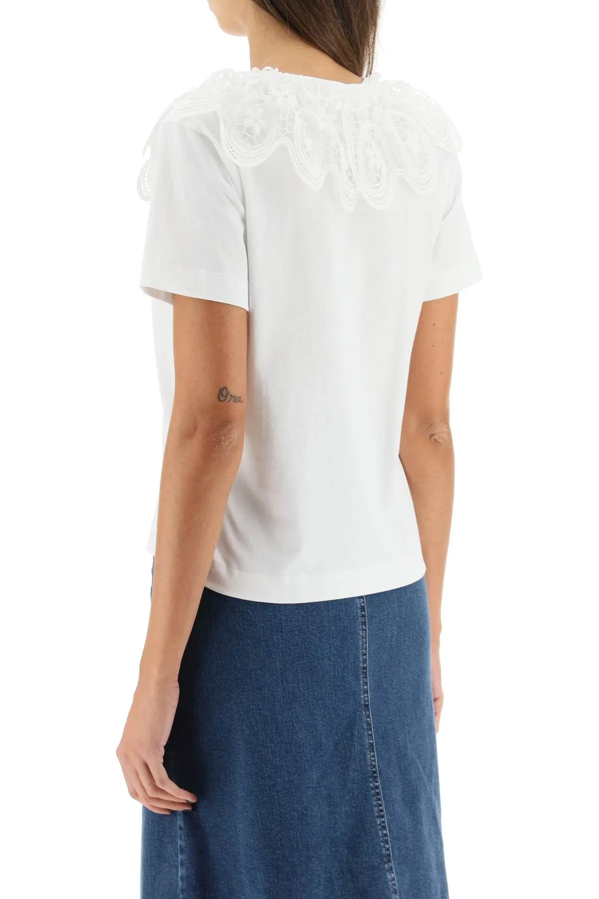 See by chloe organic cotton t-shirt with lace