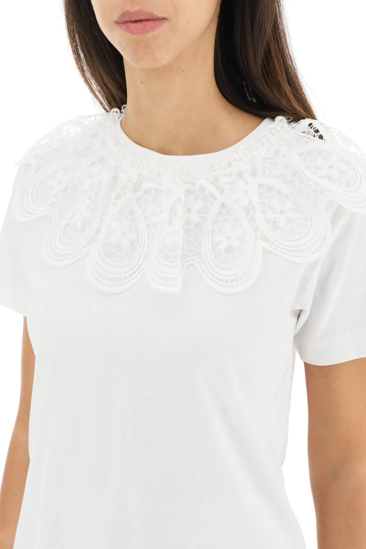 See by chloe organic cotton t-shirt with lace