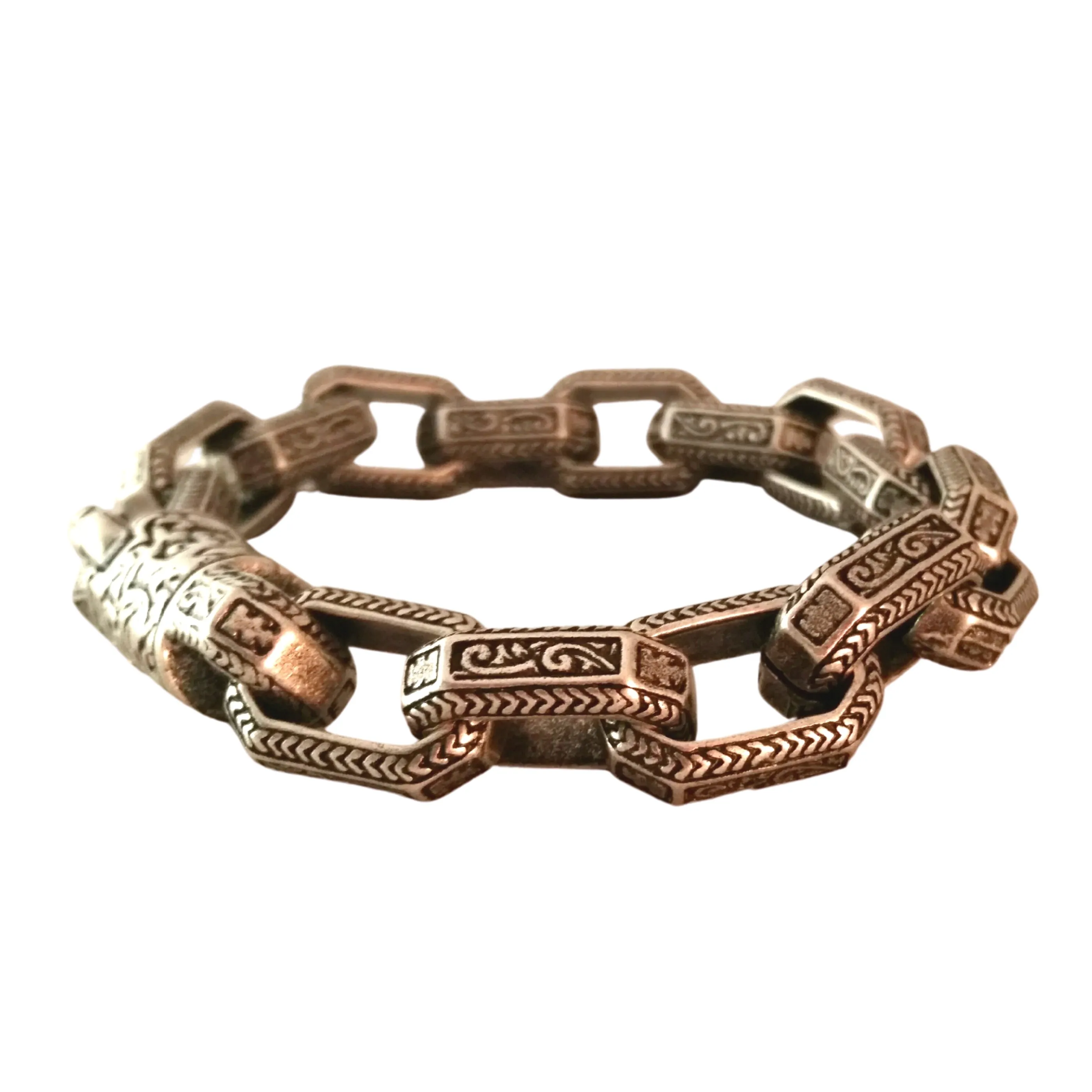 Silver Chain Bracelet Embossed Mens