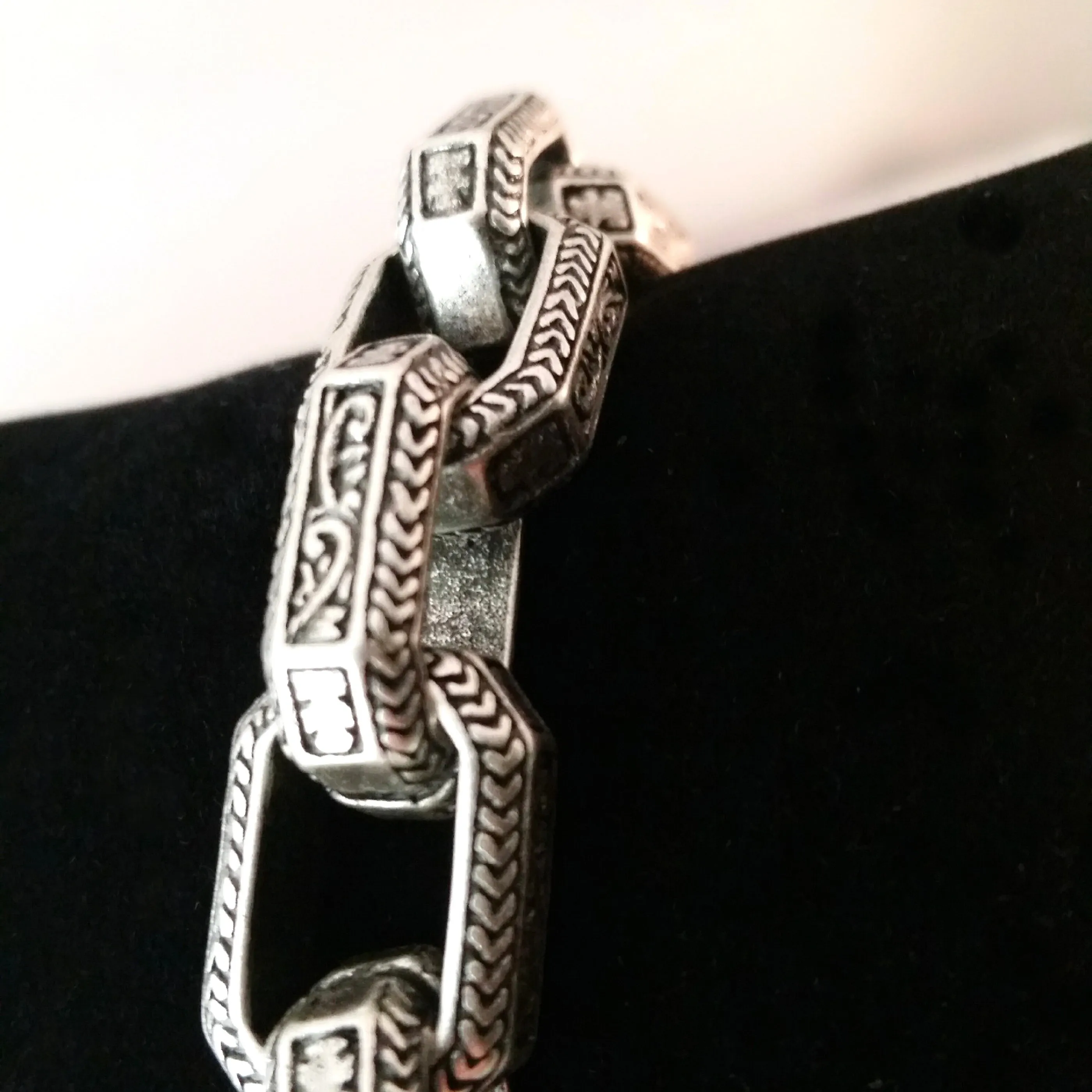 Silver Chain Bracelet Embossed Mens