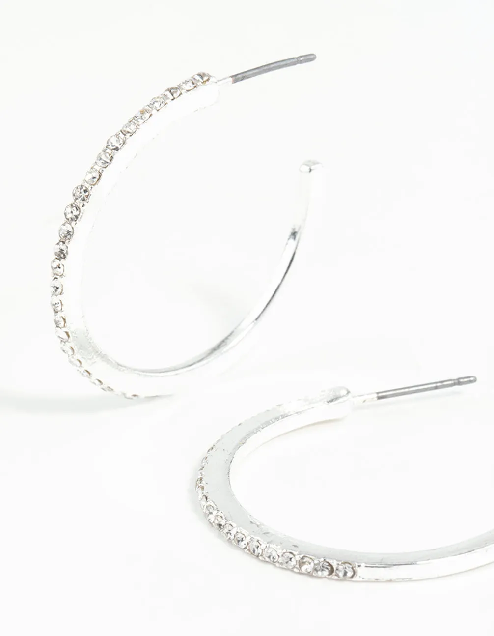 Silver Thin Diamante Hoop Earrings