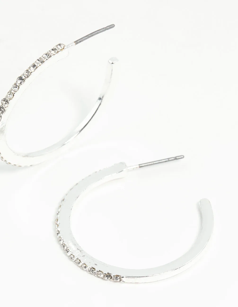 Silver Thin Diamante Hoop Earrings