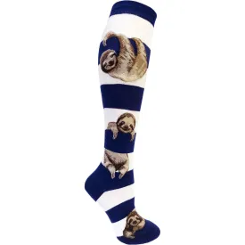 Sloth on Striped Women's Knee High Socks in Navy