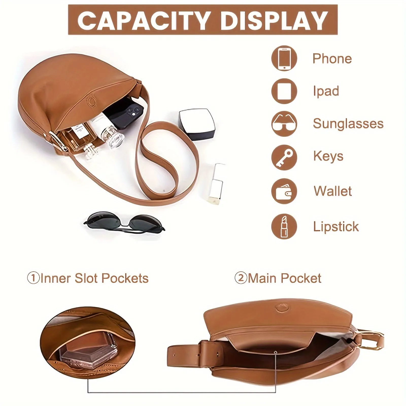 Small Trendy Designer Luxury Faux Leather Crescent Crossbody Dumpling PU Shoulder Bag Purses for Women - Hobo Saddle Bag Style