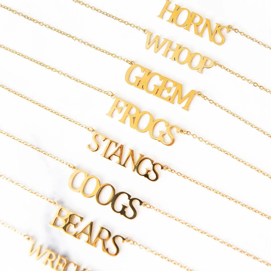 Texas Collegiate Nameplate Necklaces