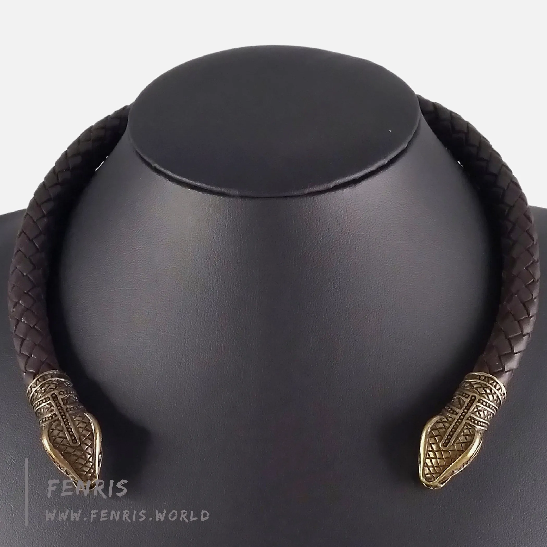 Viking Torc Bronze Snake Brown Leather | Fenris