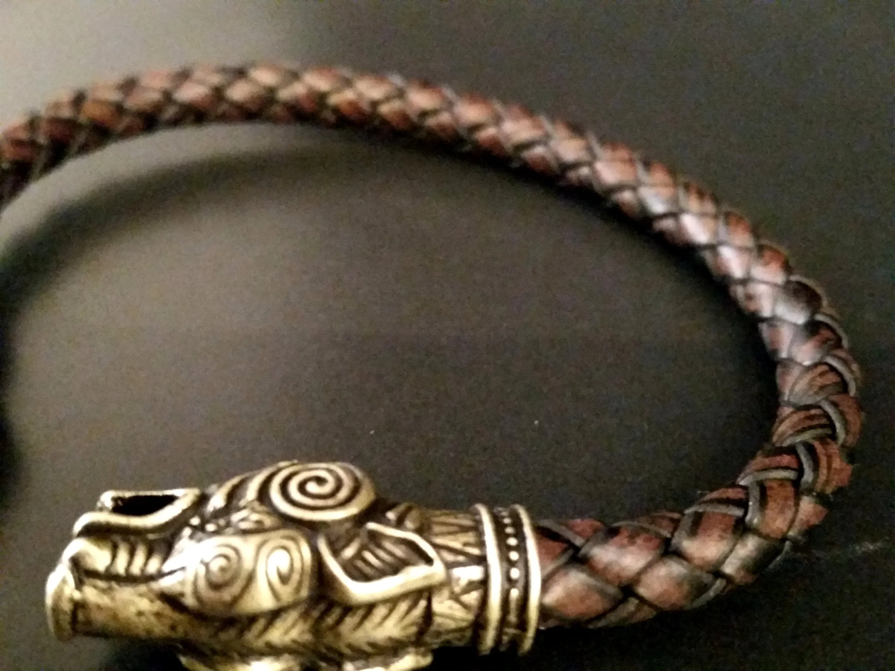 Wolf Torc Bracelet Bronze Brown Leather