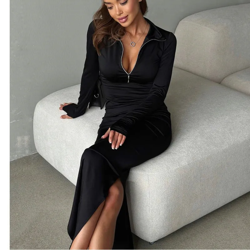 Women Clothing Autumn Bottoming Slim Slimming Sheath Women Maxi Dress