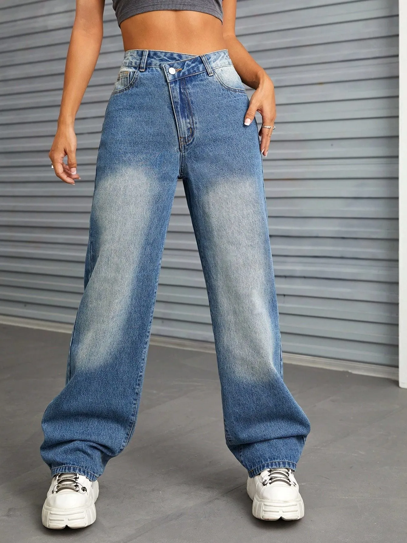 Women Clothing Wide Leg Slimming Straight Mop Jeans Trousers