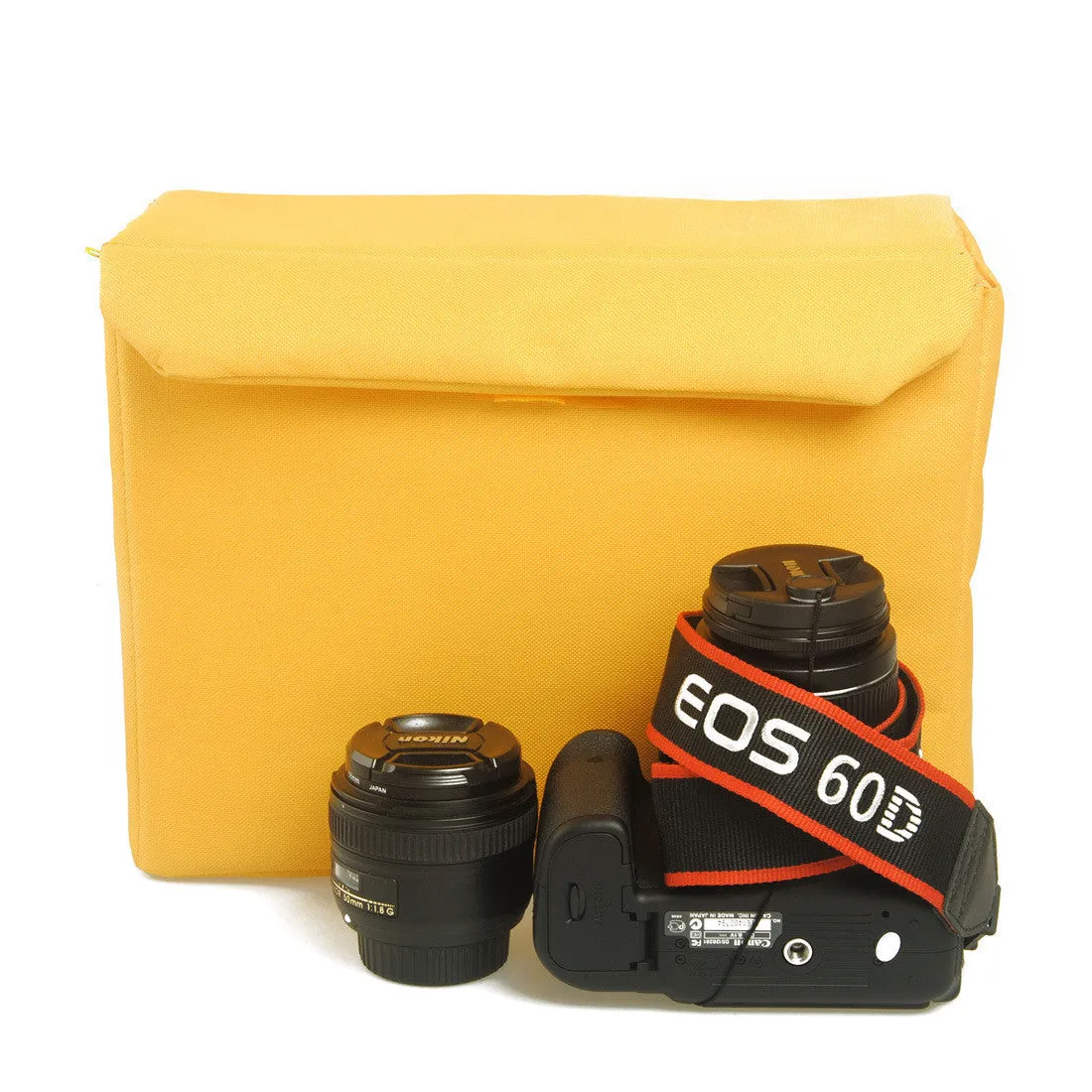 Yellow DSLR Camera Bag Insert One Body Two Lens B36