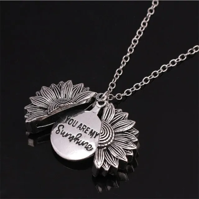 You Are My Sunshine Flower Necklace For Women Open  Locket Sunflower Pendant Necklace